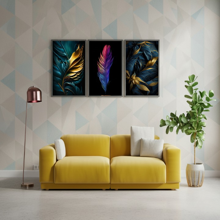 0105789e9c2a9837c9182d32da37d101 3-Piece Feather Design Wall Art Frames – Modern Decorative Wall Hanging Set, 8x11 Inches Each with Double Tape for Easy - Image 2