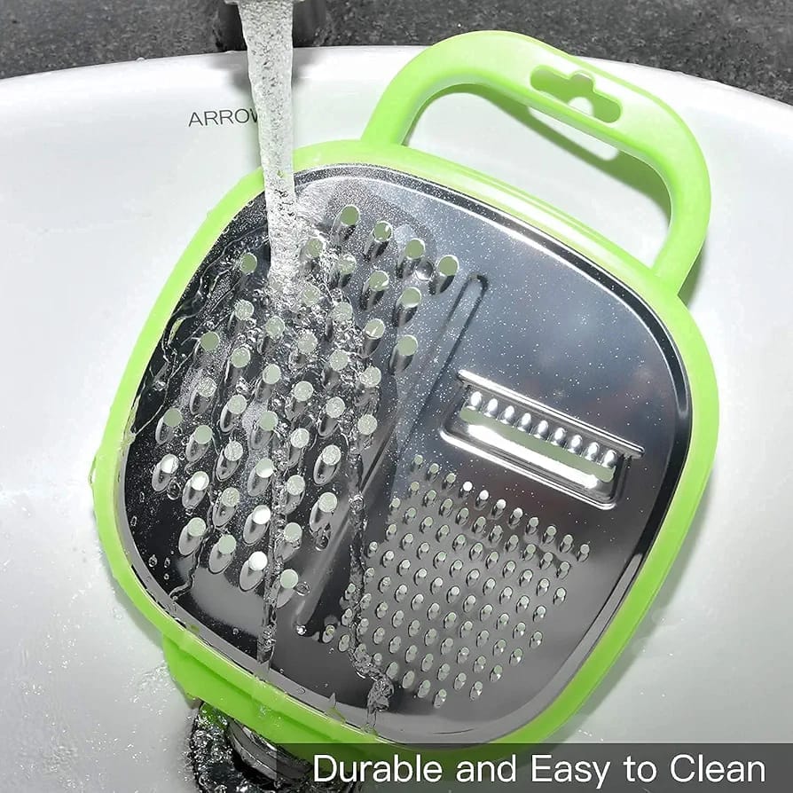 015318d93b76c43bd029c69af96ca64c 3-in-1 Cheese Grater with Storage Container, 3 Blades, Non-Stick Coating, Fruit & Vegetable Slicer Peeler-1Pc - Image 4