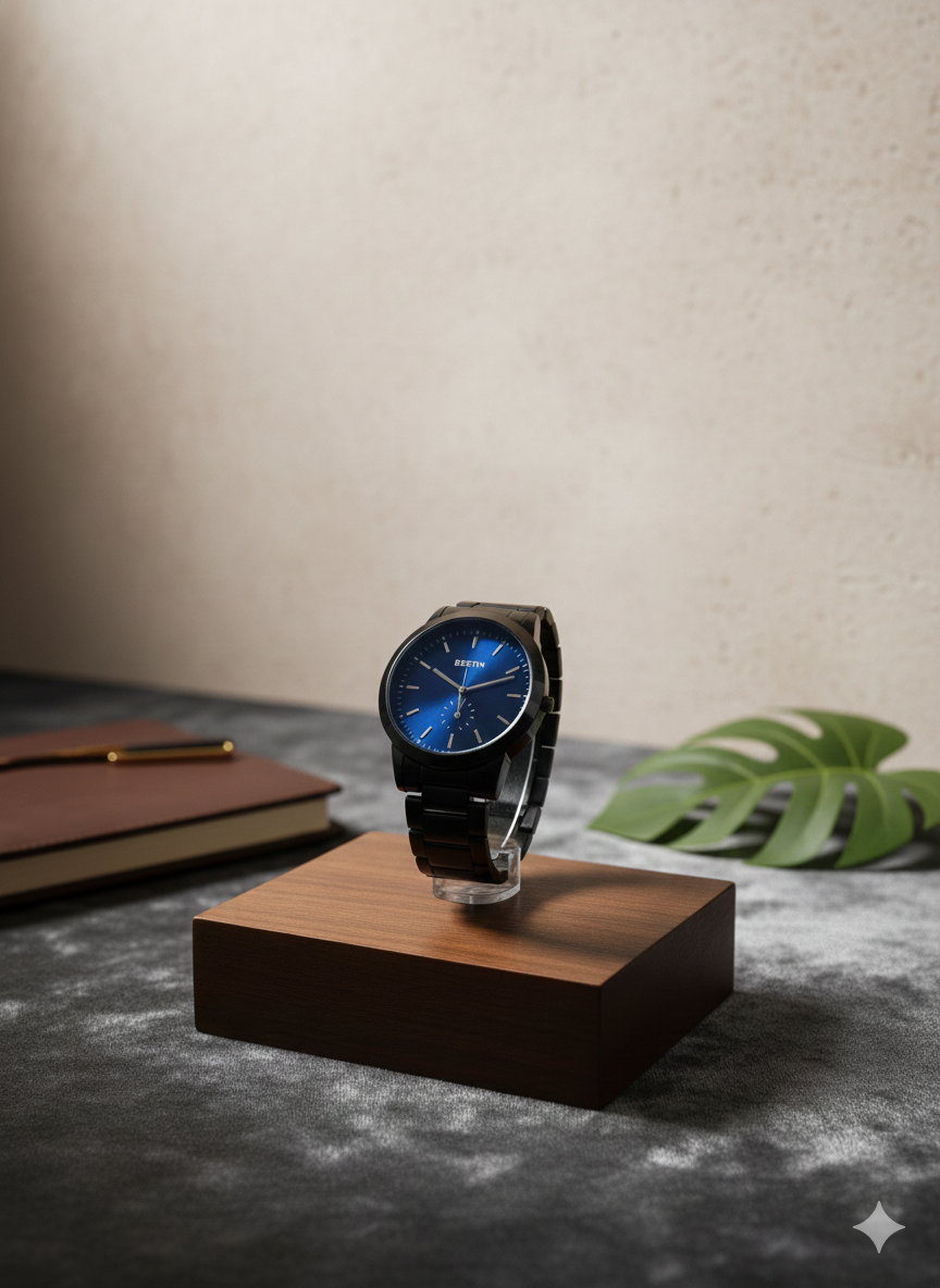 02367f6f6eae33c35853fbe25a1c5ffa BESTWIN Minimalist Matte Black Link Bracelet Watch - Premium Sunray Blue & Cream Dials - Precision Quartz Movement for M - Image 3