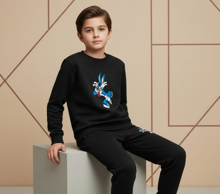 02fbff971d7a6f4d7891e323dbf8b6a6 Black Bunny Printed Kids Tracksuit | Winter Fleece Sweatshirt & Trouser Set for Boys & Girls – Warm & Comfy Outfit FOR B