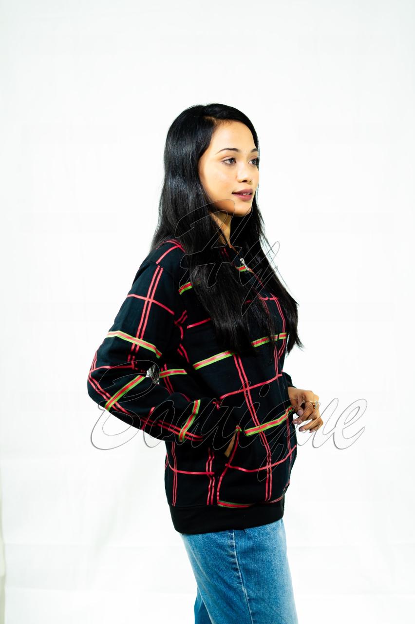03571fa7afa487227e50653d066b9c89 Winter Collection Women’s Red & Green Lining Print Jacket | Stylish & Warm Outerwear | Trendy Winter Fashion for Ladies