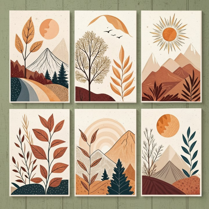 04d739b78c385efe746a5a17fcd62be9 Hills Moon Sun Leaves Wooden Wall Art – 6 Piece Decorative Frame Set Made With Wooden Stickytile, Size 8x11 Inches Each, - Image 3
