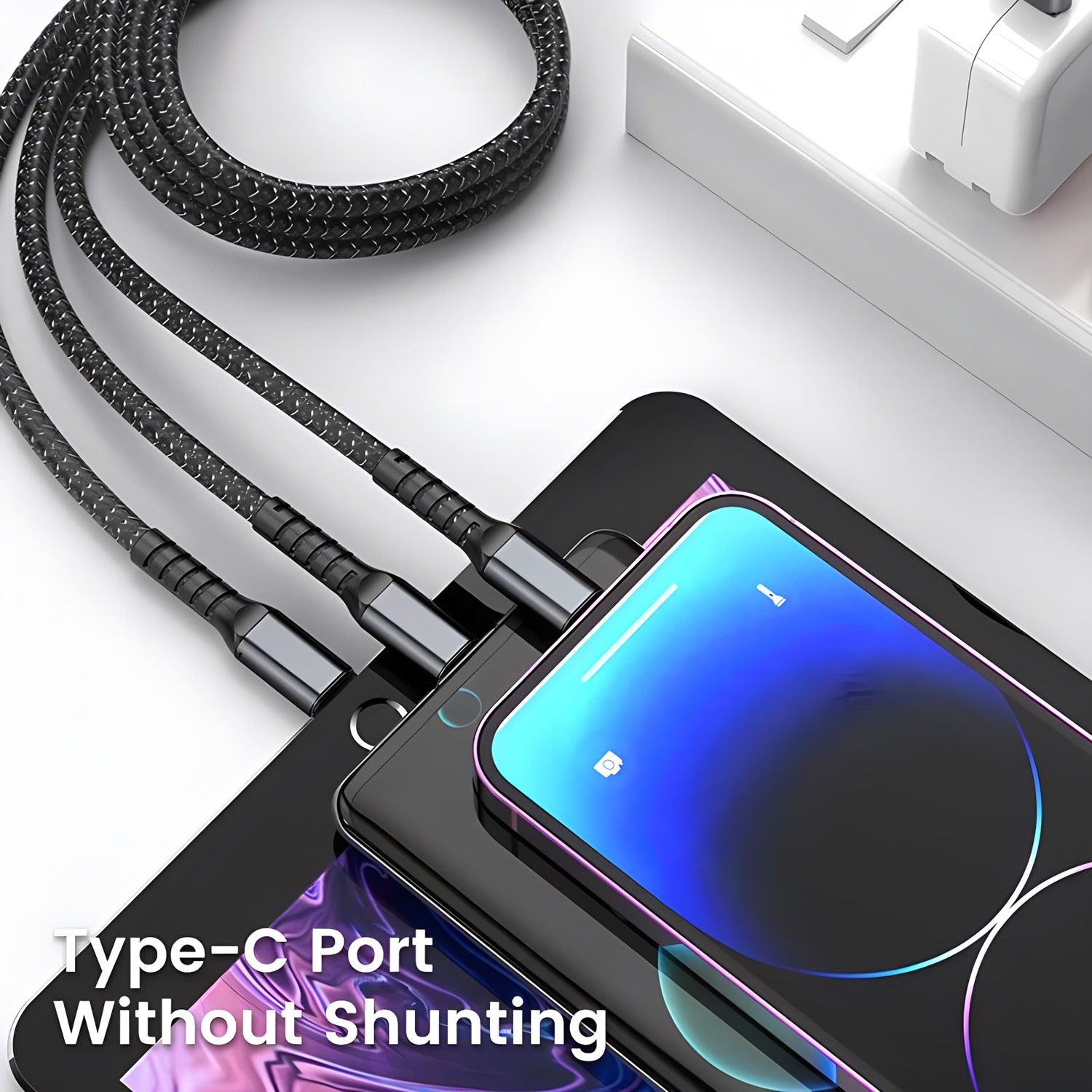 062b91ebdcfba818cdeb12af0cdb5252 100W 5A Fast Charging 3-in-1 USB Cable – Multi Charging Cable with Type-C, Micro USB & Lightning Connectors | Durable & - Image 3