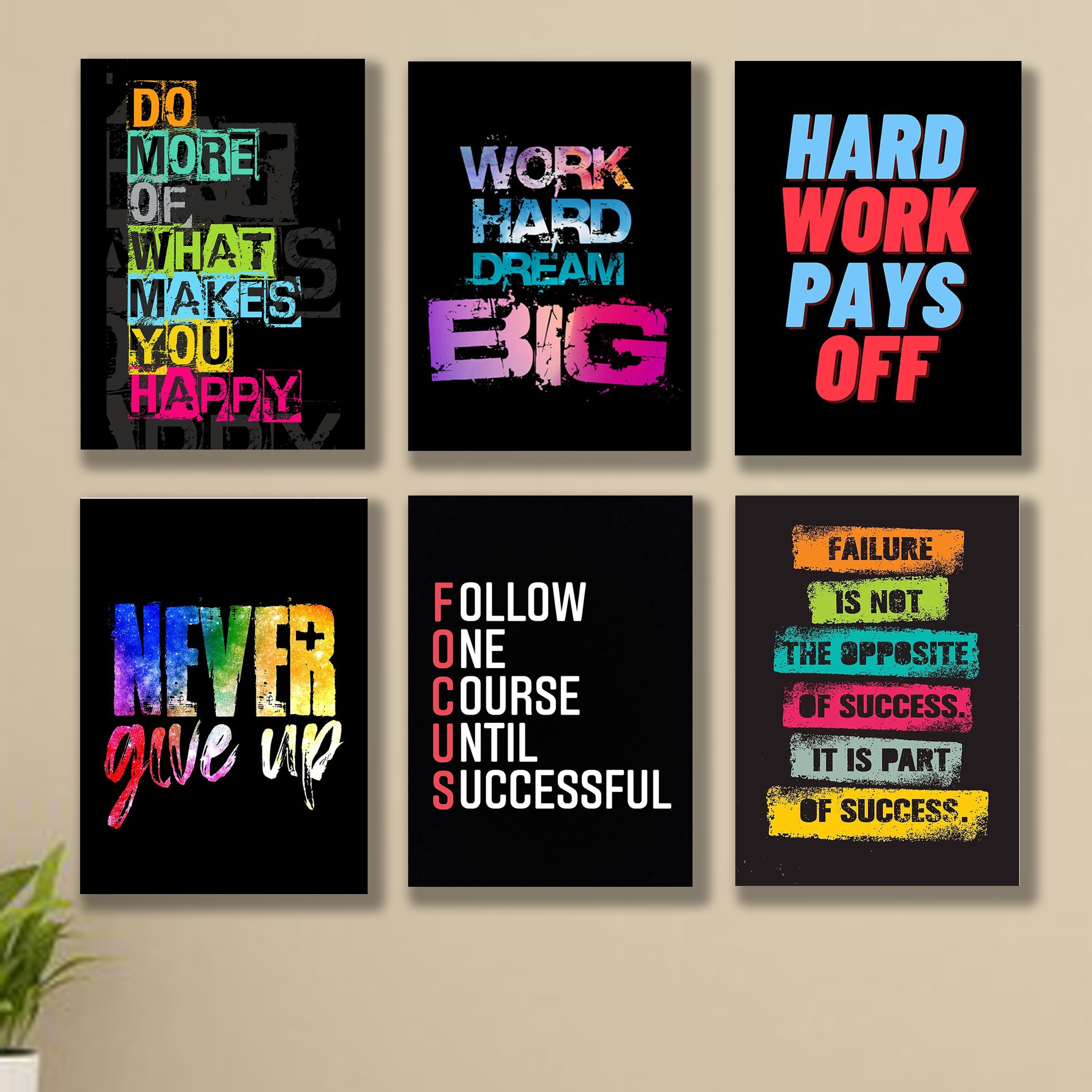 0663ce2ea76e588ec5aa673fd853b69e Set of 6 Motivational Wall Art Frames – 8x11" MDF with Sticky Backing