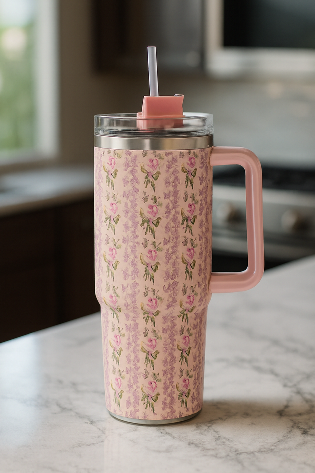 066bbadeee92219311dbe16c66fb70c2 Floral Insulated Travel Tumbler 40oz – Double-Wall Vacuum Flask with Ergonomic Handle & Leak-Resistant Lid (Random Colou - Image 2
