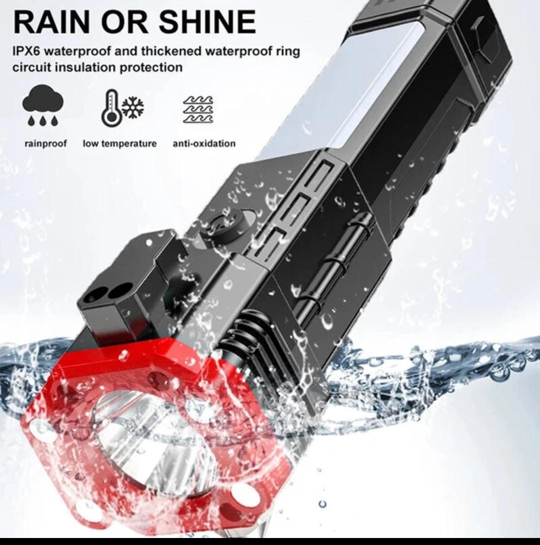 08dac9b0682e85a68a520a3b40a83823 High Power LED Torch Light Rechargeable Flashlight With Tactical Hammer And Power Bank Providing Strong Brightness (Rand - Image 4