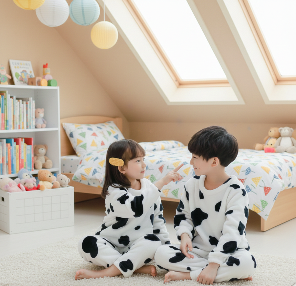 09abd3fce96877d454502525947a6d79 Ultra-Soft Fleece Kids Cow Print Pajamas | Plush Flannel Winter Loungewear Set for Boys & Girls