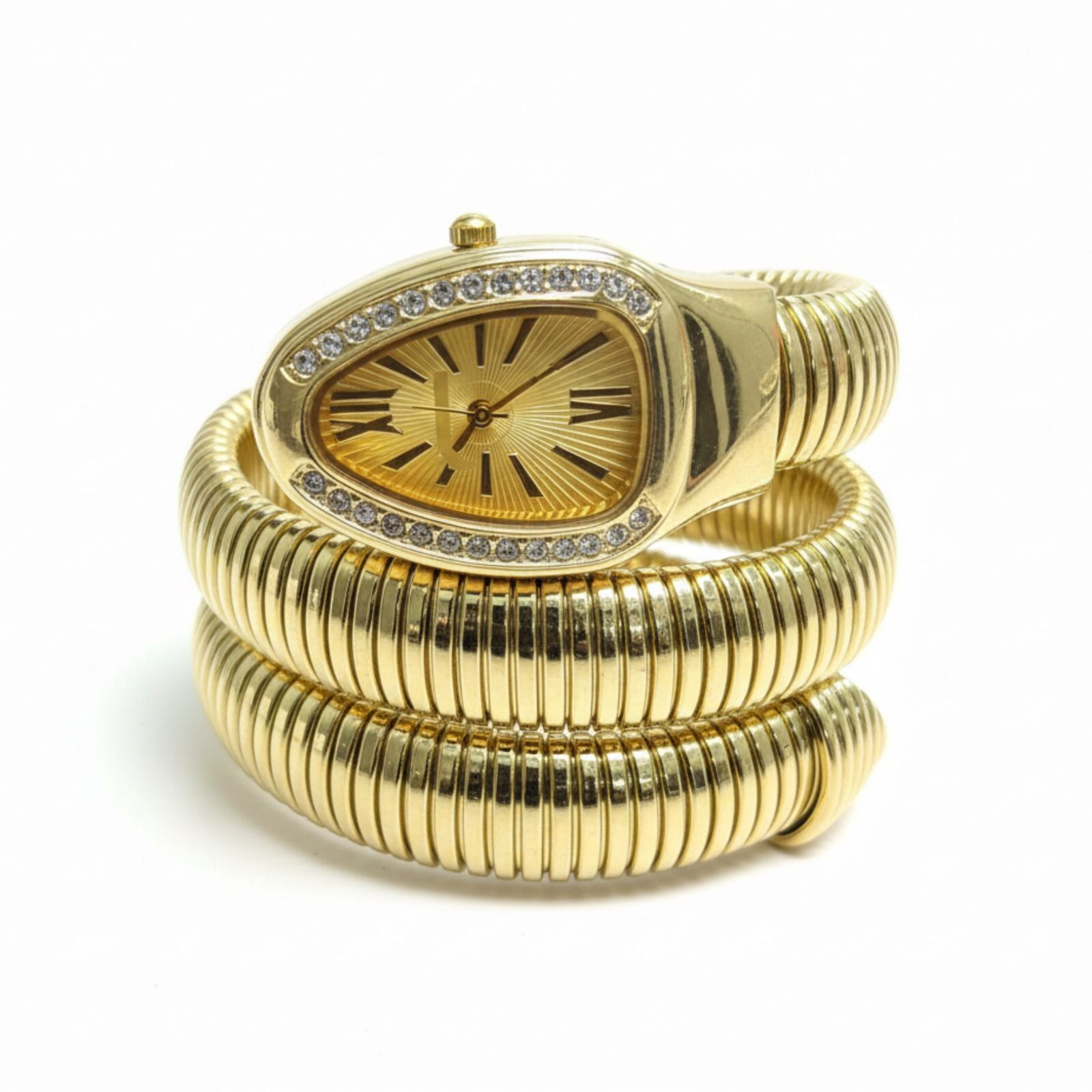 0b8c1b85697add0c93e969e6baa6969a Artisanal Serpenti-Style Tubogas Triple-Coil Wrap Watch with Crystal-Embellished Guilloché Dial (Without Box) - Image 5