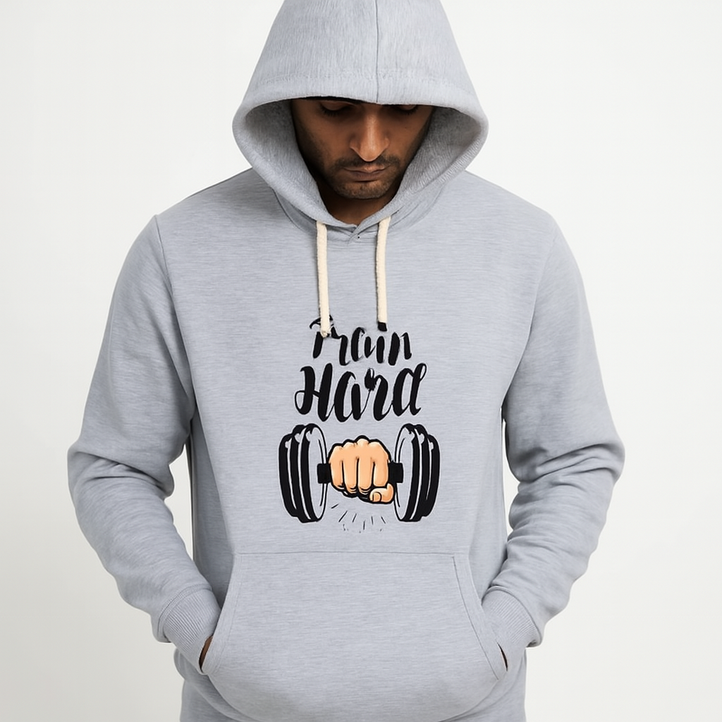 0c54d15c5dcdde5dcdca443ed3bd99c3 Train Hard Grey Hoodie for Men & Boys – Premium Summer Collection - Image 3