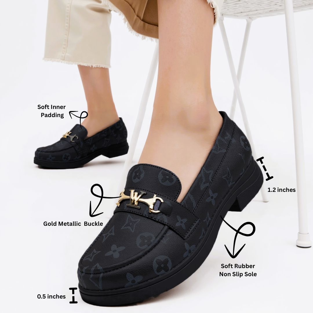 0ca9f7a2753c2788c8b226818ea856b5 Women’s Classic Loafers with Gold Metallic Buckle – Soft Inner Padding, Non-Slip Rubber Sole -Black