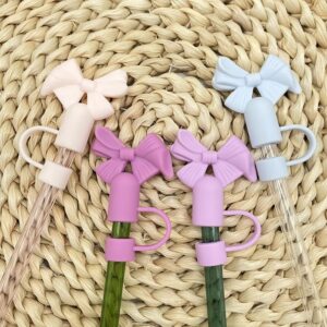 Buy 1 Get 1 Free – Silicone Straw Cover Cap for Stanley Cup | 10mm 3D Bow & Animal Straw Topper | Dust-Proof, Reusable D