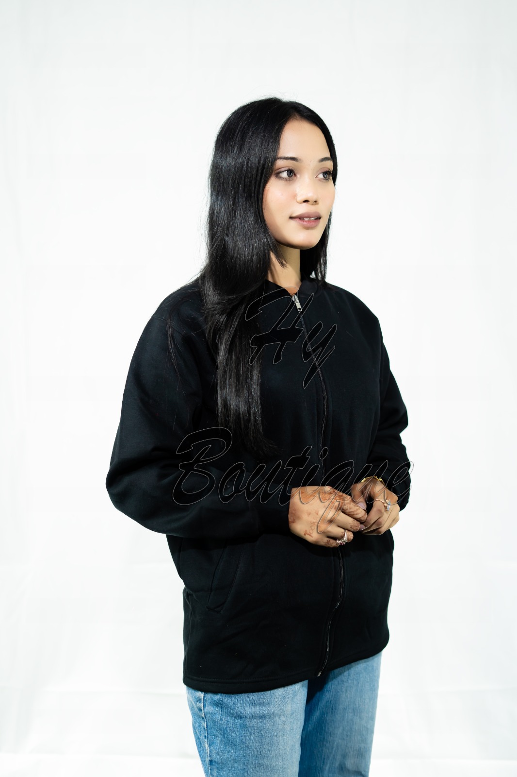 0d71604d7231cace99c8f06c3cb1b0ec Best Quality Winter Wear Plain Fleece Black Jacket for Ladies & Girls | Soft, Warm & Stylish Winter Outfit - Image 2