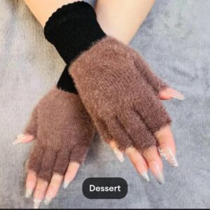 Girls Soft Plush Half Finger Gloves | Warm Fuzzy Fingerless Winter Gloves for Writing, Typing & Outdoor Use random colou