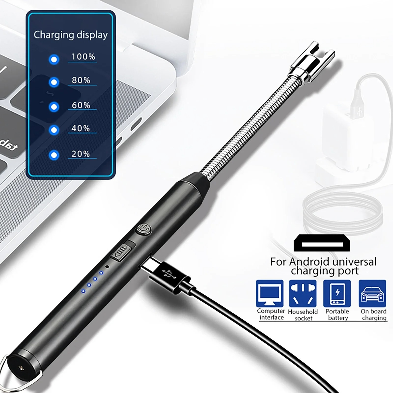 0f1f61aeb7faa857fd045d15ff26ff37 360° Outdoor Kitchen Lighter | USB Rechargeable Electronic Arc Lighter With Flexible Neck, Safety Lock (Random Color) - Image 3