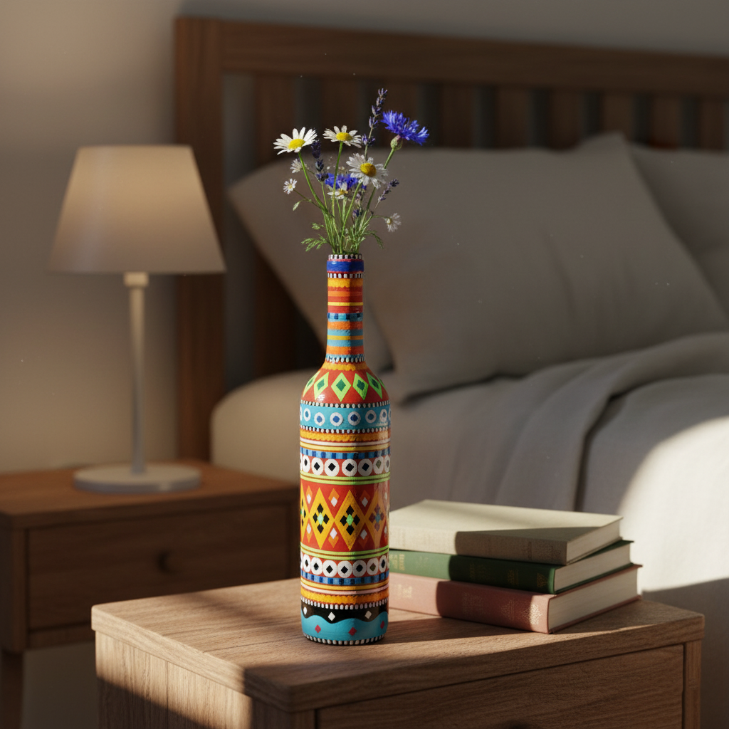 0f24d53387c2abcafed31e844199f328 Traditional Truck Art Decorative Glass Bottle Vase – Handcrafted Multicolor Home Decor (750ml) - Image 4