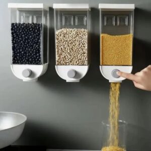 1Pc 1500ml Self-Adhesive Grain Dispenser | Wall Mounted Rice & Grain Storage Box | Kitchen Food Organizer Container | Dr