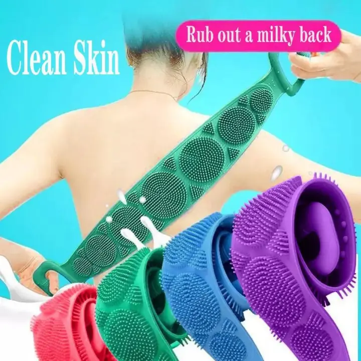 1-14 Single Side Silicone Bath Towel Scrubber – Soft Body Cleaning Brush (Random Color) - Image 5
