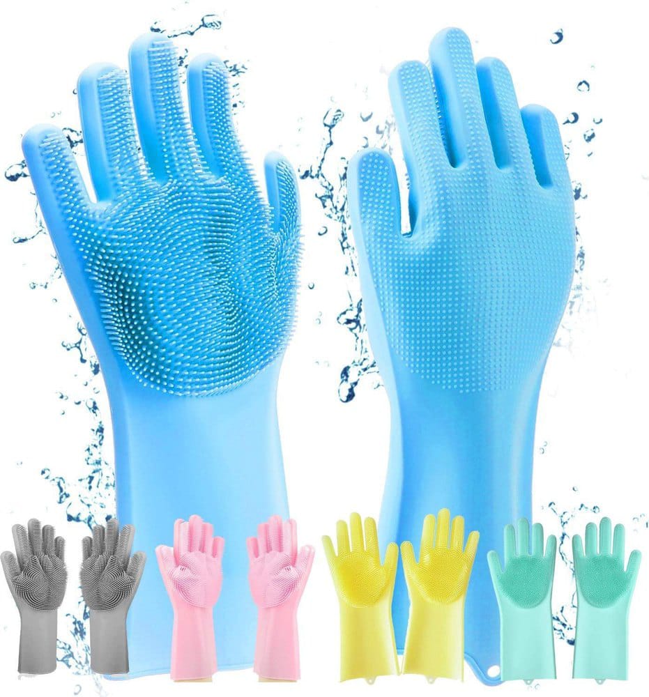 1-20-1 Magic Silicone Dish washing Gloves – Reusable Rubber Cleaning Gloves with Built-In Scrubber for Kitchen & Household - Image 2