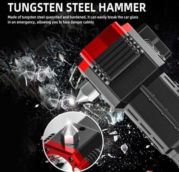1035b4e5758399ee49928698e0b69ce3 High-Power LED Torch Light Rechargeable Flashlight With Multifunctional Tactical Hammer And Power Bank Feature With Box - Image 2