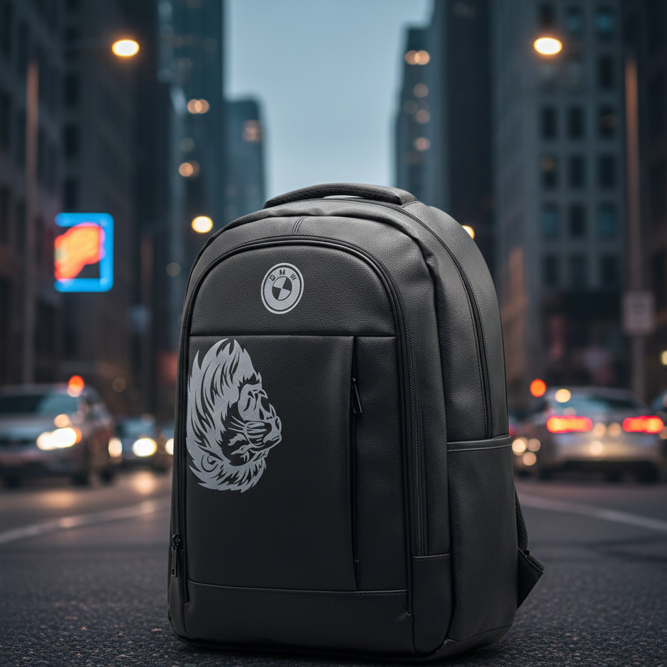 110c4f2470b259fca4b1efb7ef104d01 Black Faux Leather Backpack With BMW Logo Providing Durable Quality Stylish Design - Image 2