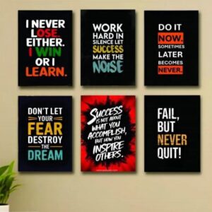 Set Of 6 Motivational Quotes Wooden Frames For Wall Decoration Sticky Photo Tiles With Double Tape Strong Build Elegant