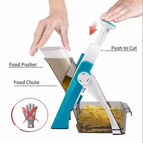 120b4af5d5faec72a84b5f8167a2e026 Mandoline Slicer | Safe Adjustable Vegetable Cutter | Multi‑Purpose Kitchen Chopper & Manual Grater ( Random Colour ) - Image 5