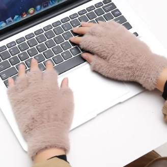 15443aa094e17530640fe38d4d010195 Girls Soft Plush Half Finger Gloves | Warm Fuzzy Fingerless Winter Gloves for Writing, Typing & Outdoor Use random colou - Image 2