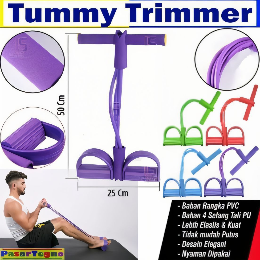 1653356f721338ba2c177793f006d3b8 Foot Pedal Resistance Band Elastic Sit-Up Pull Rope Yoga Fitness Gym - Elastic Pull Ropes Tummy Trimmer (Random Colors)