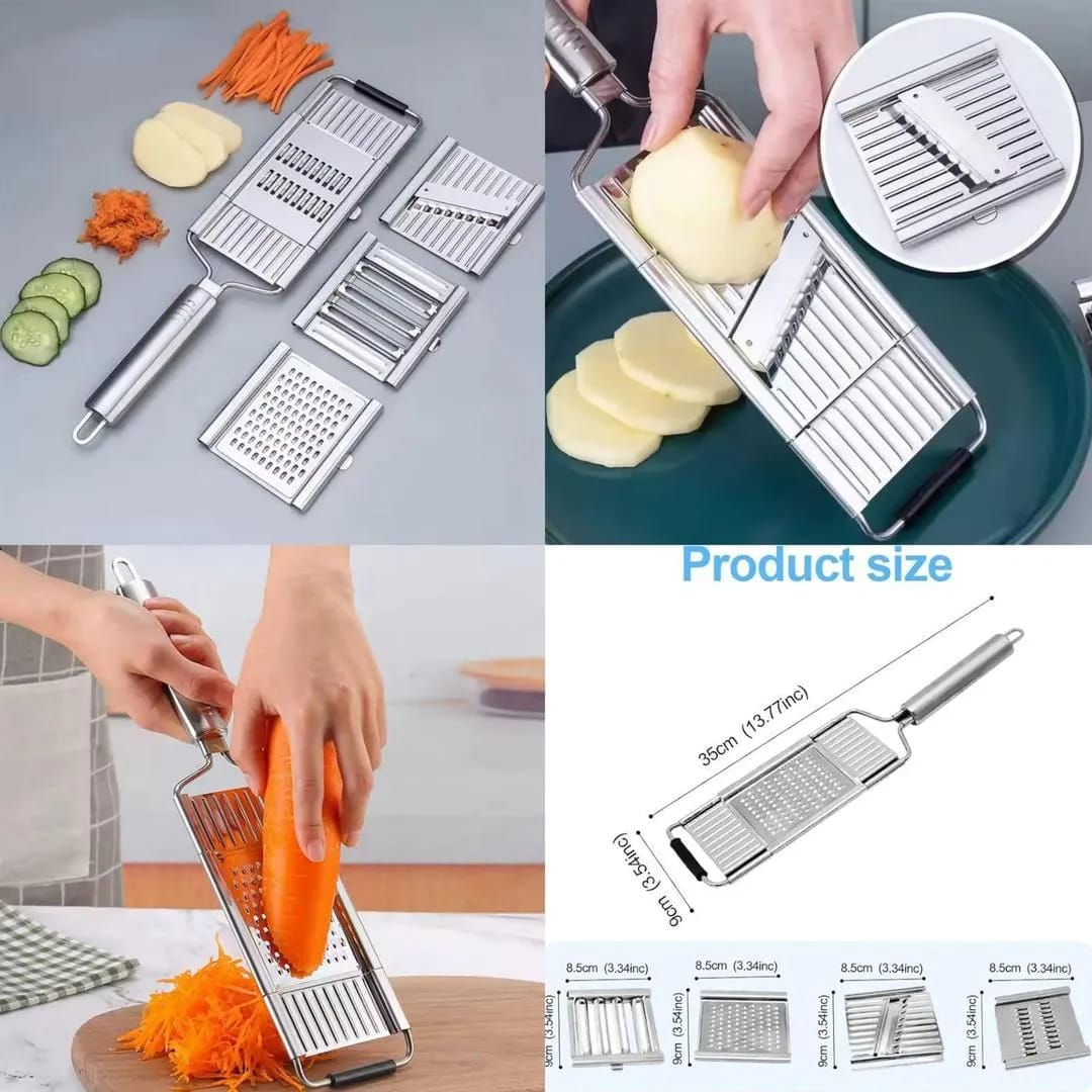 176665cdc22726328ad62e986d5ee6cd 5-in-1 Multi-Functional Vegetable Slicer & Grater – Adjustable Mandoline Cutter - Image 3