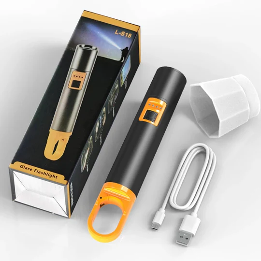 17971550701536763347 L-S18 Glare Rechargeable Type-C LED Flashlight With Power Bank – USB Input/Output, Digital Display, Emergency Torch & - Image 4