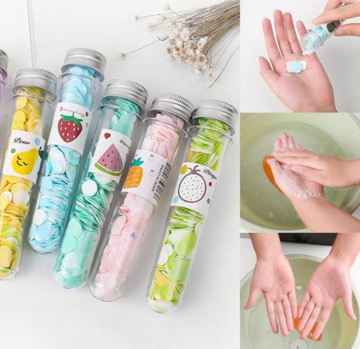 18699e270029e65b0ba06dc009f44dc5 100 PCS Disposable Flower Paper Soap With Portable Tube Bottle – Multi-Color Travel Soap Sheets For Hand Washing, Campin - Image 2
