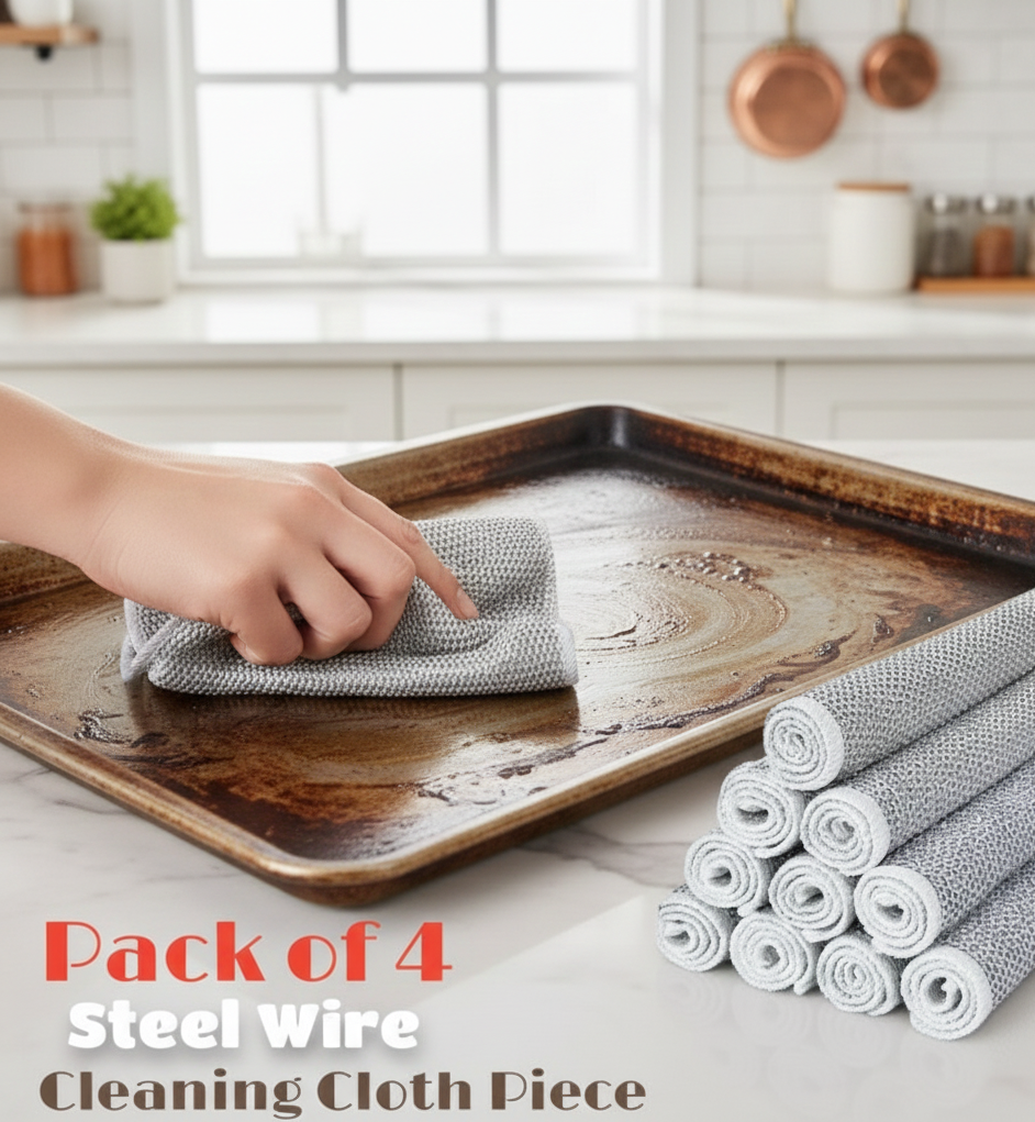 186da7415b37c375461613f1a5c1d659 Pack of 4 Kitchen Steel Mesh Wire DishWasher Cleaning Cloth – Durable Dishwashing Scrubber Pads for Utensils, Pots, Pans - Image 2