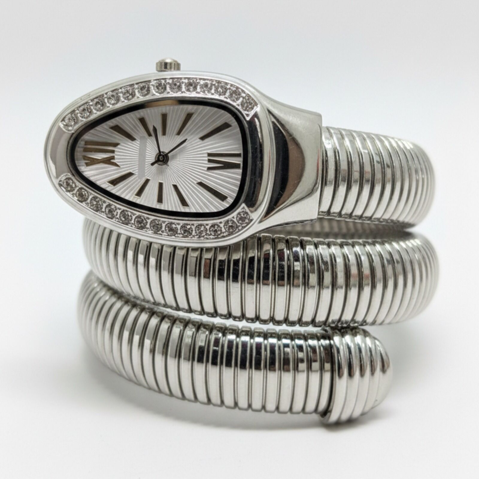 1894898b9a11285dffbb2880507aa4b2 Artisanal Serpenti-Style Tubogas Triple-Coil Wrap Watch with Crystal-Embellished Guilloché Dial (Without Box)