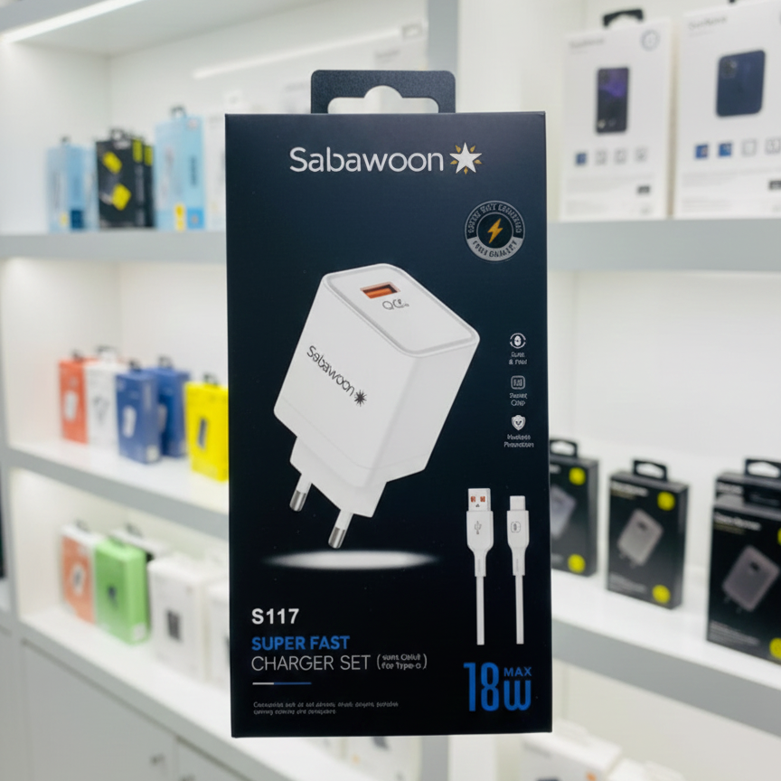 1a1fcb6d6612bc3763b790defa075f27 Sabawoon S117 Charger | 18W Fast Charging | 100% Original Quality | Adaptor with Type‑C Cable - Image 3