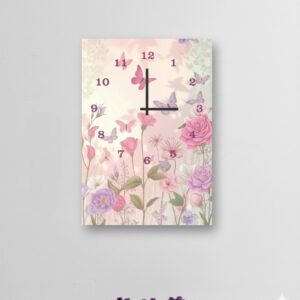 Floral Garden-Inspired Digital Printed Wooden Wall Clock – 12x16" Hanging Decor with Butterflies, Roses & Elegant Hook M