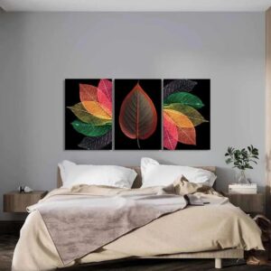 Translucent Leaf Triptych – Set of 3 Wooden Frame Wall Art Panels with Double Tape for Easy Mounting (Available in Two S