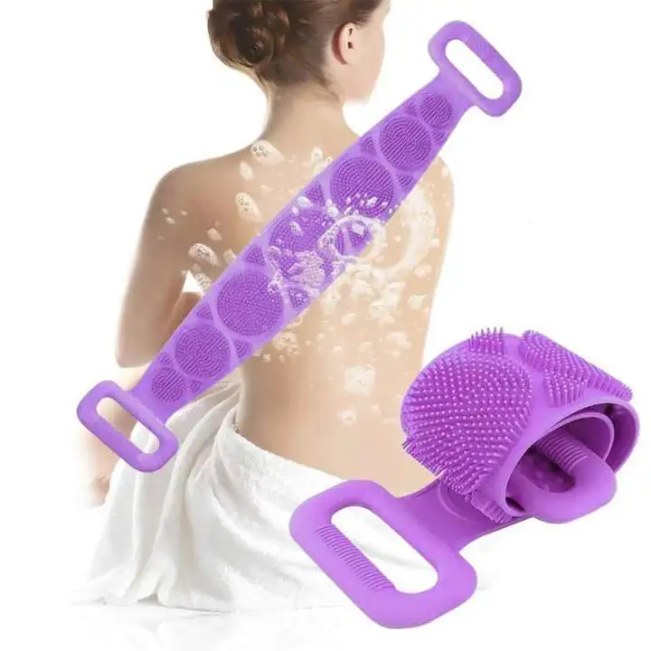 2-18 Single Side Silicone Bath Towel Scrubber – Soft Body Cleaning Brush (Random Color) - Image 4