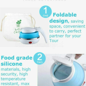 Fast Water Boiling 600 ml Portable Kettle Travel Kettle Foods Boils Quickly Silicone Small Collapsible Foldable Electric