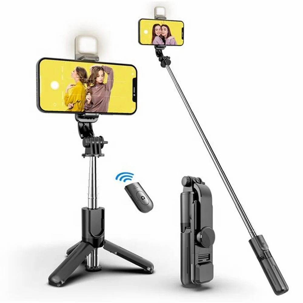 2013e780682b3d3df51d3920cfef883a R1s Bluetooth Selfie Stick Tripod | With Remote & LED Light | Portable Phone Holder - Image 5