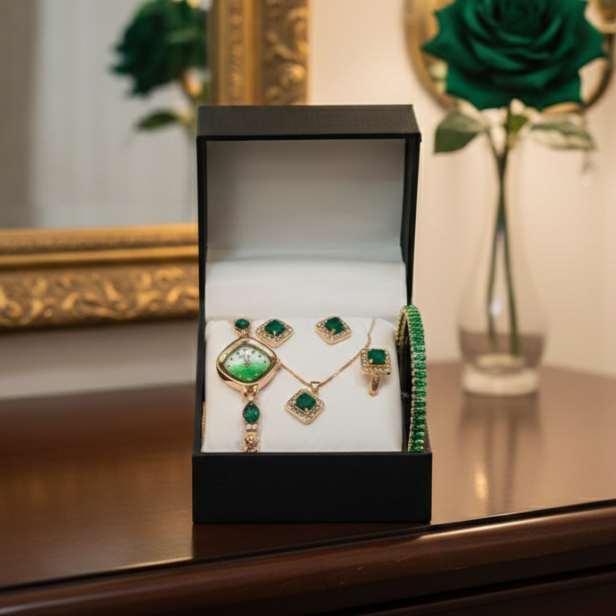 202656596c47094448c3bc44ca08f01b Chic Womens Digital Display Watch With Emerald Green Jewellery Stainless Steel Premium Quality For Daily Wear And Specia
