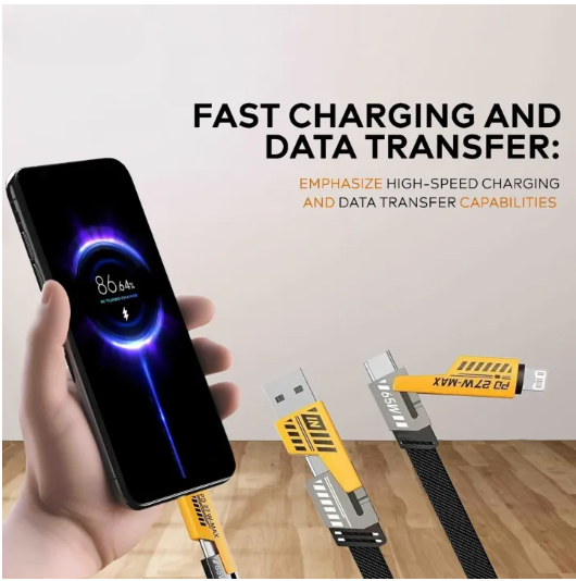 211b4c9a12e347e4422fe0b589184f2f 4 In 1 Data Cable – USB-C & Lightning Connectors, Braided Durable Design, Fast Charging (Without Box)