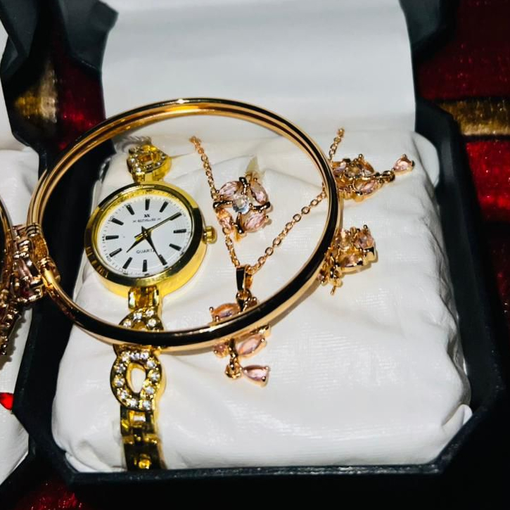 22efa45933397b5ce4b78558fcd4e117 Ladies Watch With Jewellery & Bangle Elegant Stylish Durable Quality Timeless Design (With Box) - Image 3