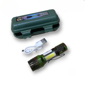 Green Box Zoomable Rechargeable Flashlight Durable Design Adjustable Focus Bright Light Easy Charging For Indoor And Out