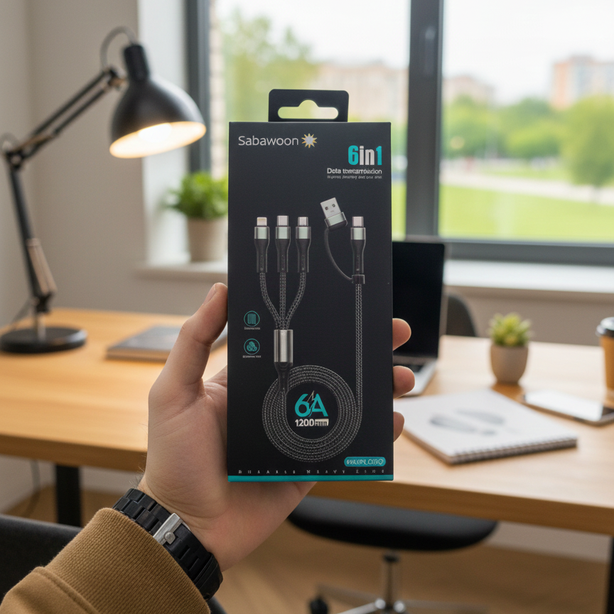240e92299696cc760a7d1e62f0cc675f Sabawoon S115 6‑in‑1 Cable | New Model & Design | 100% Original Quality | Multi‑Device Fast Charging - Image 2