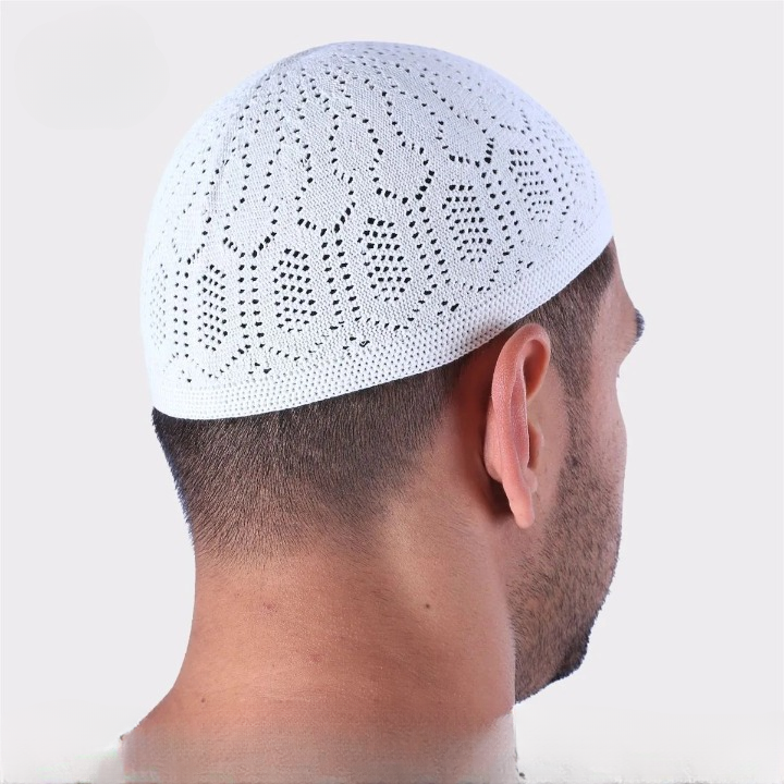 24b6fccda26e1c3f8bbba1e9743528f4 Men's Cotton Knitted Namaz Cap Pack Of 3 Comfortable And Breathable White Prayer Caps For Daily Use - Image 2