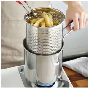 Stainless Steel Deep Fryer Pot with Strainer | Heavy-Duty 1200ML Oil Capacity Frying Pan | Safe, Durable & Efficient Kit