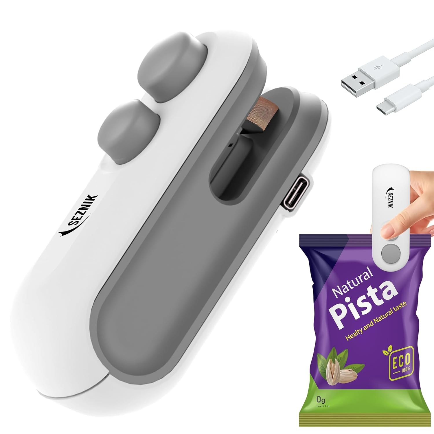 25630121a055d8136353cf70e8960557 1 Pc Mini Heat Sealing Machine 2-In-1 Cutter & Sealer With USB Cable – Compact USB Rechargeable Food Bag Sealer For Snac - Image 2