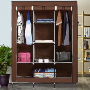 3 Door Fancy & Portable Foldable Closet Wardrobe Storage Organizer with Shelves Foe Multi Purpose - Brown