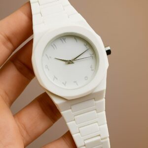 Full White Aura Watch Elegant Design Durable Build Comfortable Strap Clear Display Perfect For Daily Wear And Special Oc