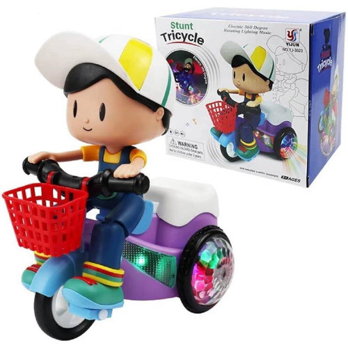 2f398fafbc85db10d23de8ab636991a0 Musical Stunt Tricycle Toy Bike for Kids with 360° Rotation, 3D Flashing Lights, Music & Bump and Go Action - Image 2